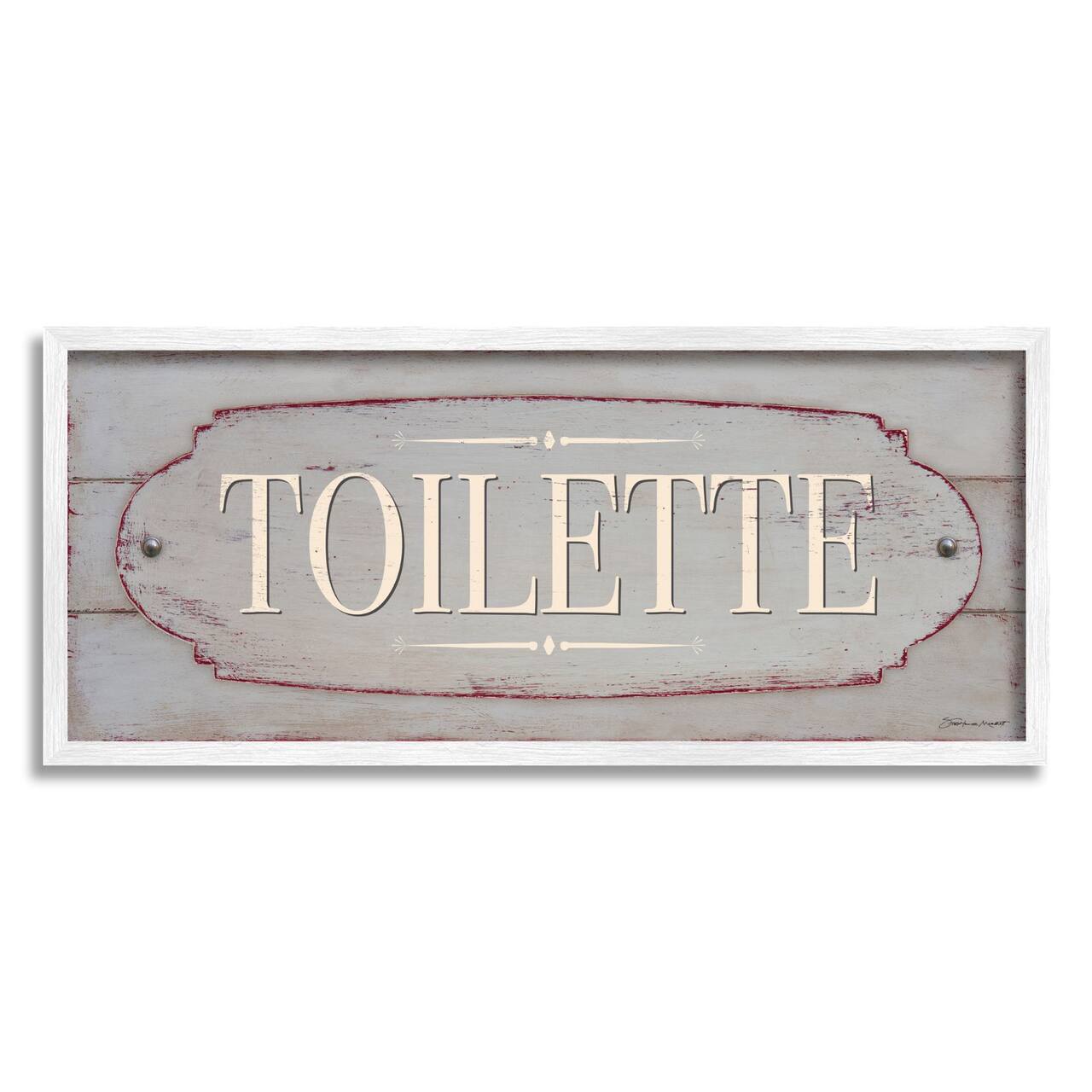 Stupell Industries Rustic Toilette Sign French Farmhouse Traditional Grain Pattern Framed Wall Art
